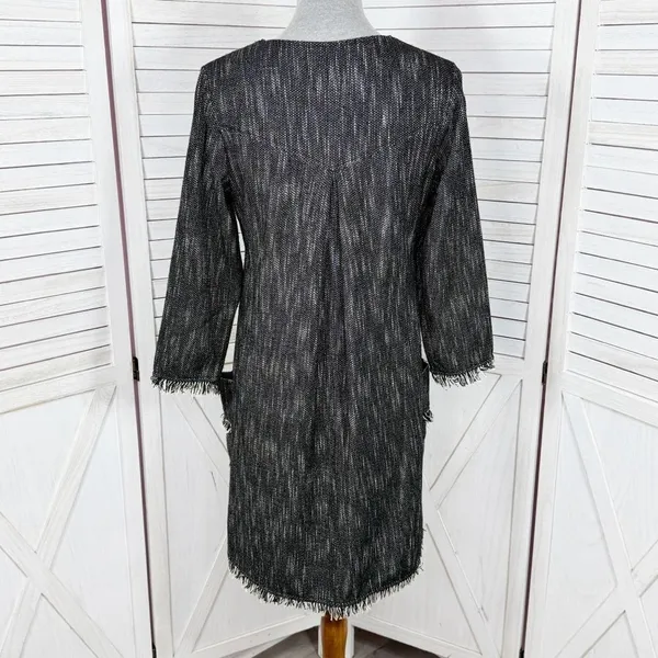 Nanette Lepore Tweed Fringe Hem Pocket Shift Dress Black‎ 6 Boho Lagenlook - Image 6