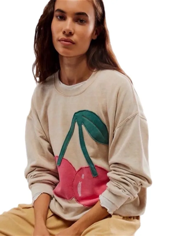 Free People Tricia Fix Fruit Crew Size Small Sand Cherry Combo NWOT - Image 4