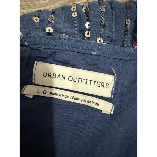 Urban Outfitters Mini Dress L Blue Sequin Babydoll Tiered Square Neck Y2K Indie - Image 6