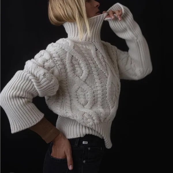 Citizens of Humanity Zola Aran Cable-Knit Chunky Turtleneck Sweater Sz XS/S - Image 13