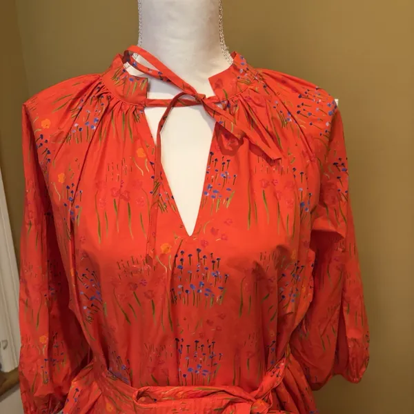 Brittany Fuson Orange Floral Maxi Dress‎ Size Small Cotton Tie Waist Pockets - Image 3