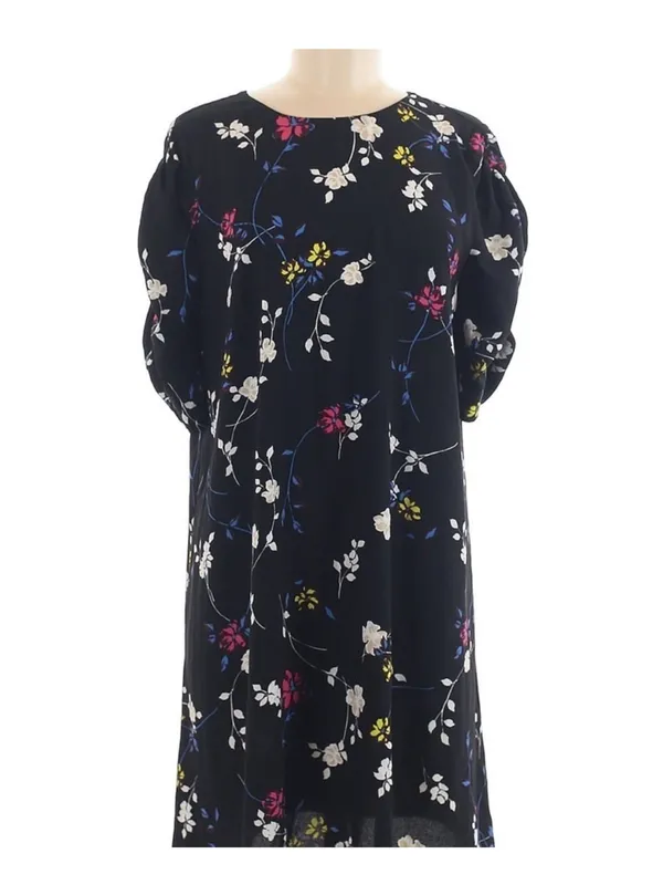 Halogen Black Floral V-Neck Swing Mini Dress - Image 7