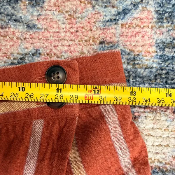 Madewell Rust Orange Striped Linen‎ Blend Faux Wrap Midi Skirt with Pockets XS - Image 8