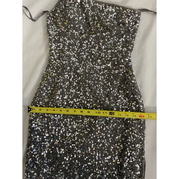 Scala One Shoulder Silver form fitting dress‎ with high slits size MED - Image 10