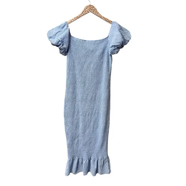 Baltic Born Alana Smocked Puff Sleeve Off the Shoulder Midi Light Blue Large - Image 6