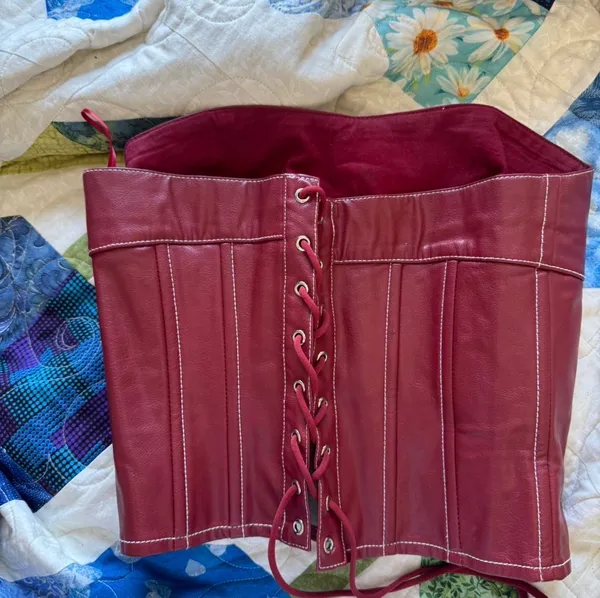 Edikted Red Leather Corset Top Faux - Image 3