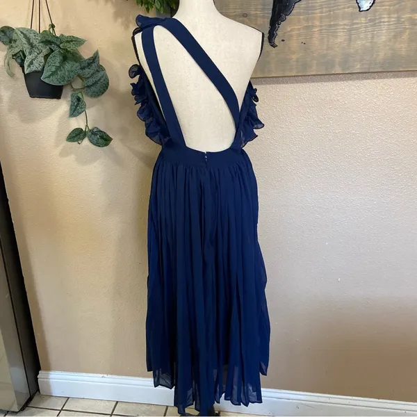 NWOT Lulus Splendid Charisma Navy Ruffled Pleated One-Shoulder Midi Dress - Image 5