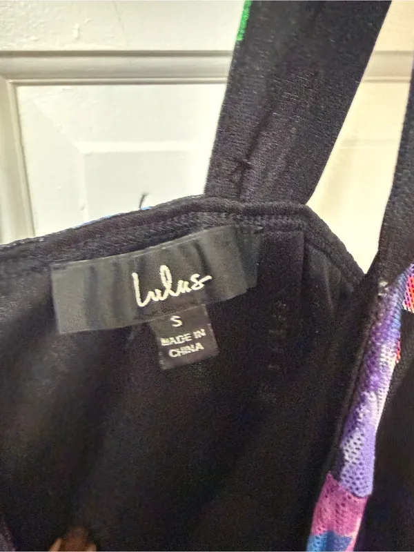 Lulu's Black Mini Dress with Purple, Blue & Green Floral Print - Image 3