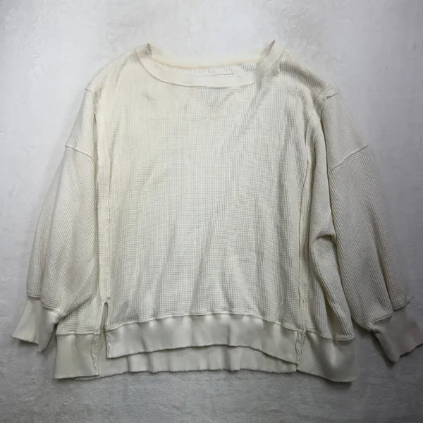 American Eagle Large Big Hug Off-the-Shoulder Waffle Sweatshirt Oversized Boho - Image 2