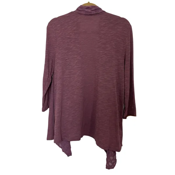 LOGO By Lori Goldstein Purple Open Front Waterfall Asymmetrical Cardigan M Textured - Image 2