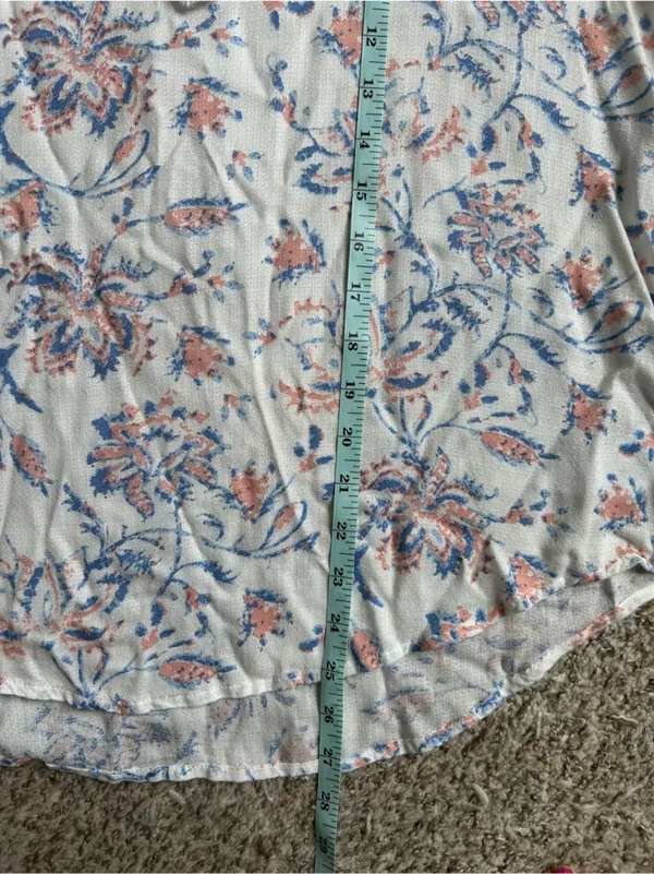 Lucky Brand White Floral Tie-Front Peasant Blouse Floral Boho Bohemian Large - Image 6