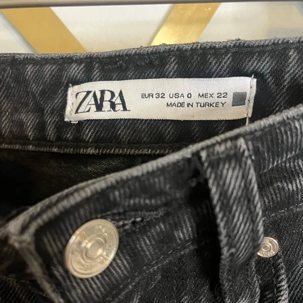 Zara High Rise Straight Leg Raw Hem Black Denim Jeans 0 - Image 4