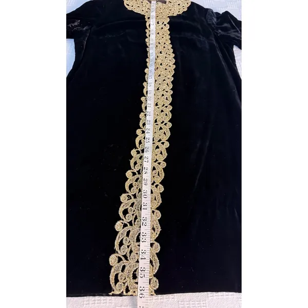 Handmade Black Velvet Gold Lace Dress Steampunk Victorian Whimsy Goth Regency M - Image 6