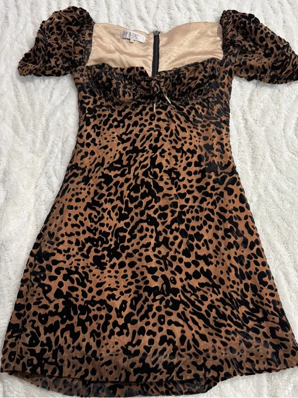 House of CB Athena Leopard Burnout Velvet Corset Mini Dress XS - Image 3