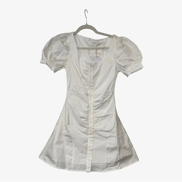 COMMENSE Puff Sleeve Short Shirt Dress COLOR - White Size XS - Image 4