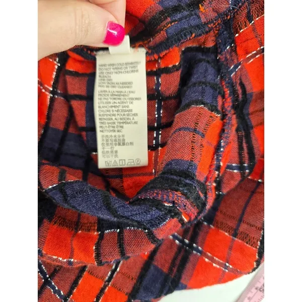We The Free Button Down Women Small Red Plaid Lurex Oversized Distressed Shirt‎ - Image 8