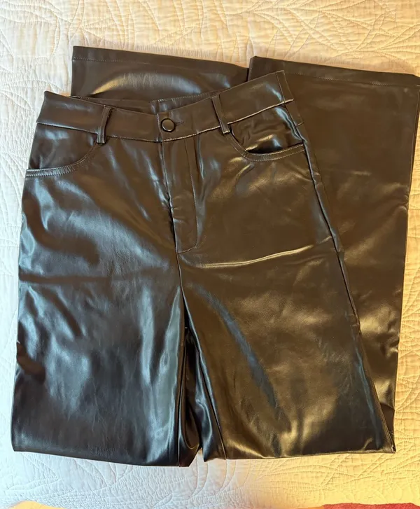 SHEIN Black Faux Leather Wide-Leg Jeans - Image 2