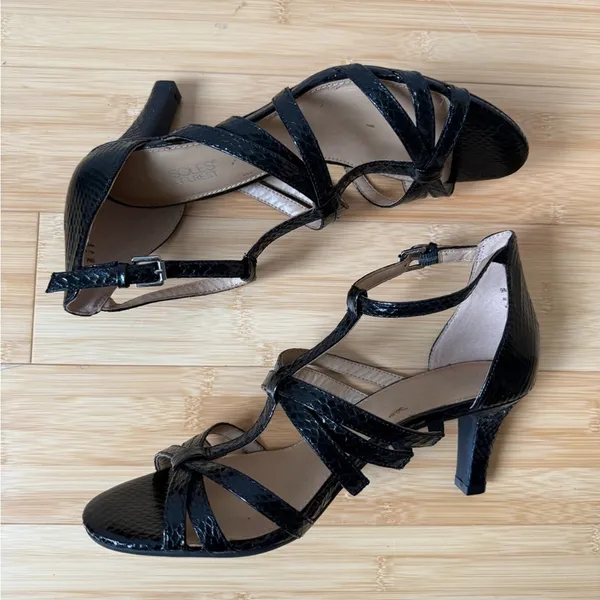 Aerosoles Passionfruit Sandals Black Snakeskin Patent Heels Size 9 - Image 3