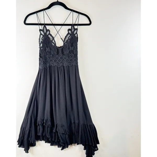 Free People Womens Dress Black Adella Mini Slip Strappy V Neck Flowy Fairy Small - Image 5