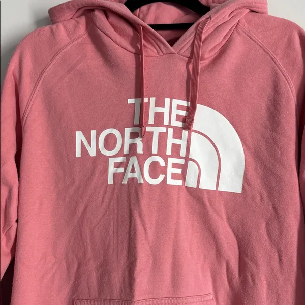 The North Face Women's Soft Pink Hoodie Size L - Image 2