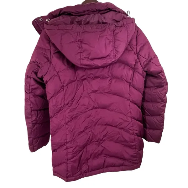 Lands' End Women's Jacket Puffer Coat XS Down Maroon Magenta Removable Hood Midi - Image 2