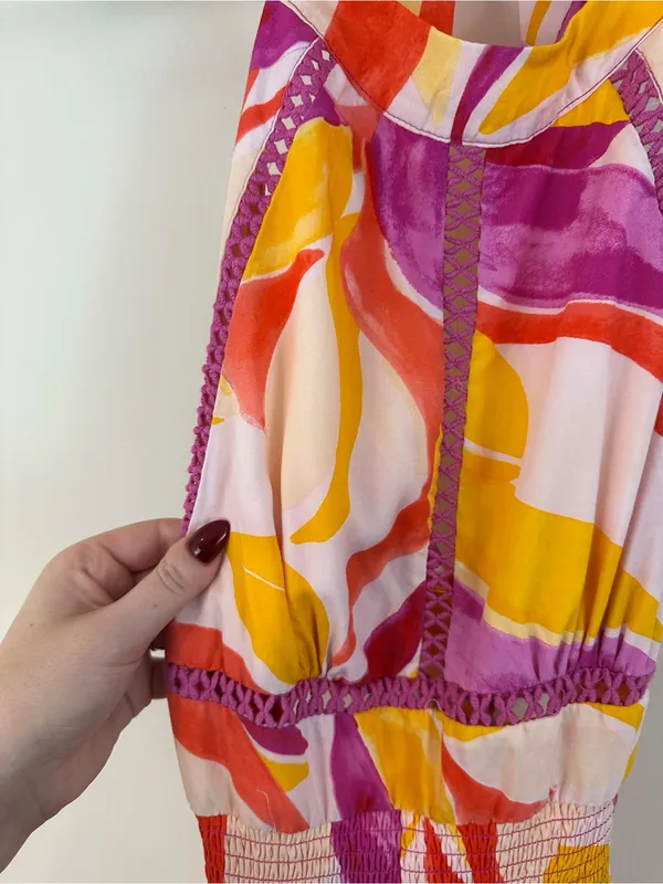 Abel the Label Orange and Pink Halter Open Back Maxi Dress Slitted Size Large - Image 5