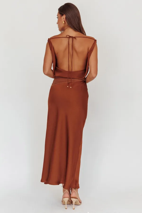 Selfie Leslie Isabella Open Cowl Back Maxi Dress Cocoa - Image 4
