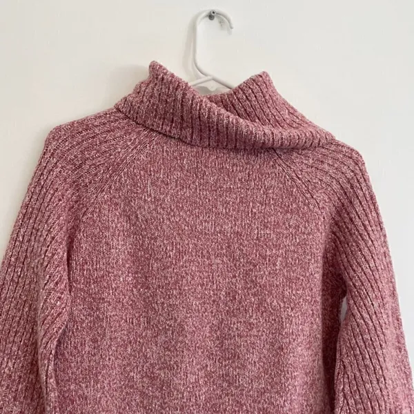 NINE WEST Cowlneck Sweater Mauve Pink White Marled Heather Cowl Neck Puff Sleeve - Image 12