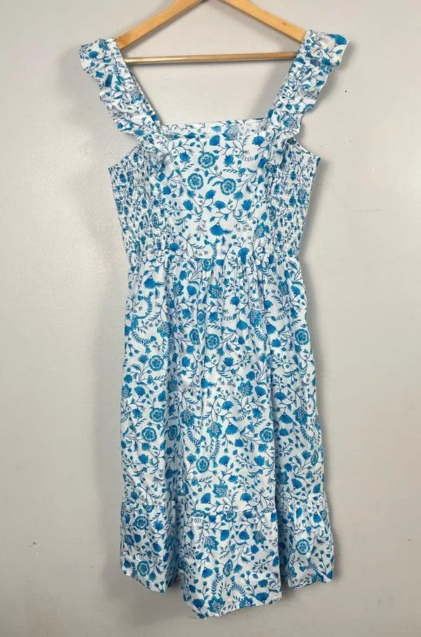 Draper James Flutter Ruffle Strap Midi Dress Blue Floral Paisley Cottagecore med - Image 6
