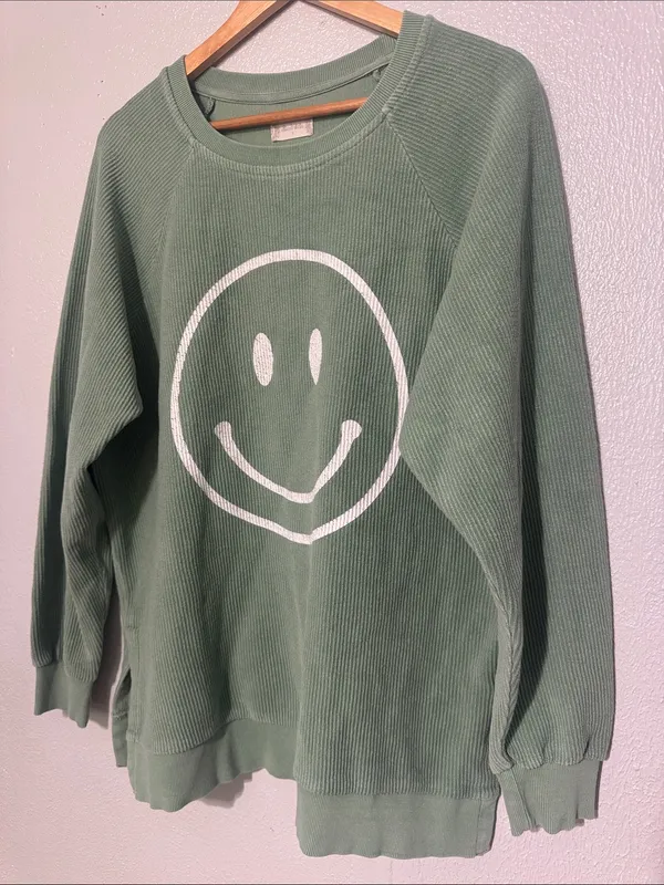 Altar'd State Relaxed Olive Green Smiley Sweatshirt - Women - Image 2