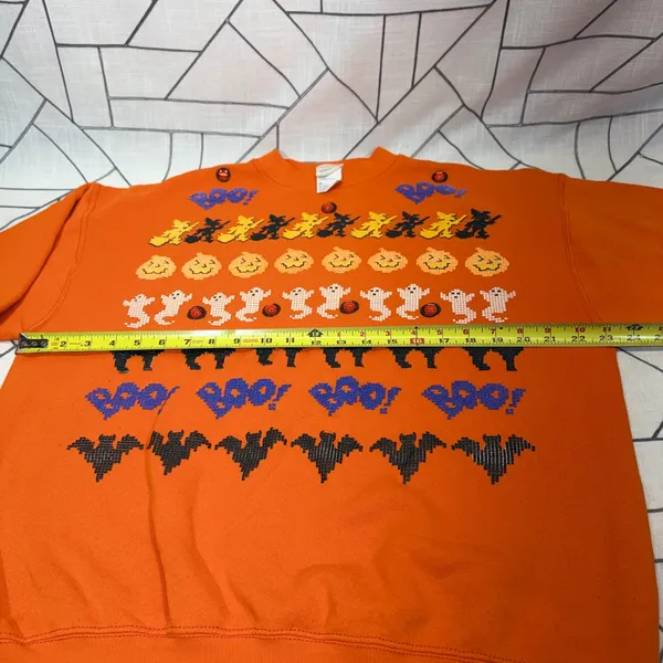 India Ink Paintworks Sweatshirt XL Orange Halloween‎ Witches Ghosts Cats Vintage - Image 3
