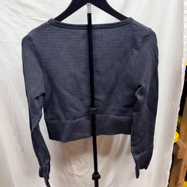 Aerie Offline Main Squeeze Waffle Knit Seamless Crop Henley Long Sleeve Top Sz L - Image 5