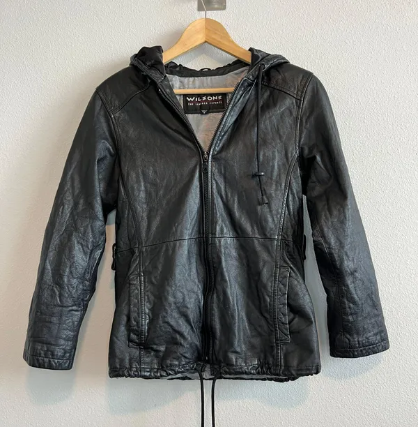 Wilson's Leather Black leather Jacket With Hoodie - Image 2
