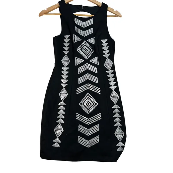 Design Lab by Lord & Taylor Black Sequin Geometric Bodycon Mini Dress Sz S - Image 13