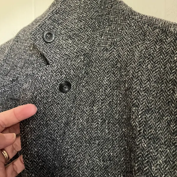 LL Bean Grey Herringbone Tweed Wool Silk Blazer Riding Jacket Heritage Classic - Image 3