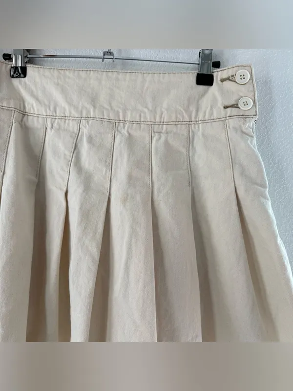 Free People We The Free Old Skool Pleated Mini Skirt Cream Cotton Denim 28 - Image 3
