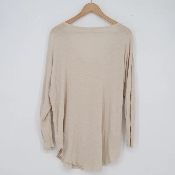 Old Navy Top Womens XL Luxe Beige Slub Knit V-Neck Long Sleeve Relaxed Excellent - Image 4