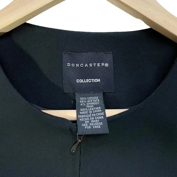 Doncaster Collection Black Zipper Front Leather Trim Jacket - Image 3