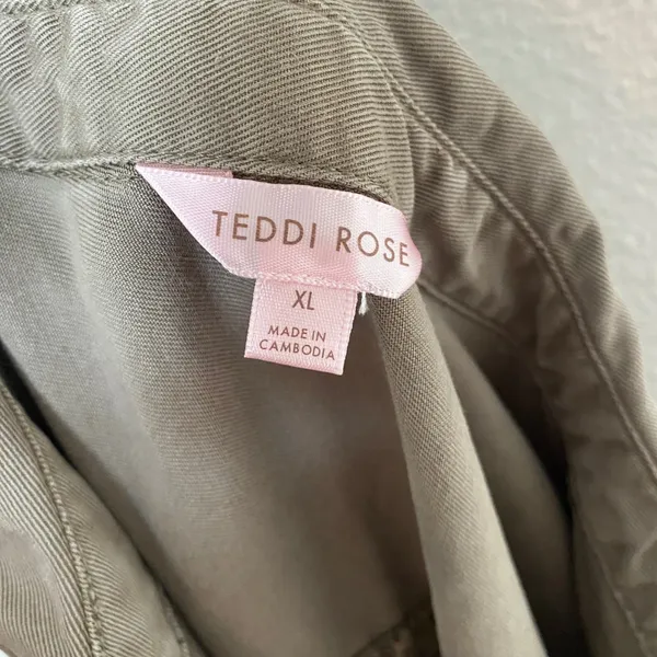 Teddi Rose Khaki Green Retro Utility Military Gorpcore Tencel Button Dress XL‎ - Image 2