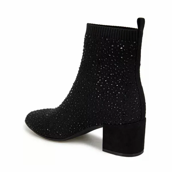 Kenneth Cole Reaction Renee Chelsea Jewel Booties in Black Knit, Size 5 NEW - Image 2