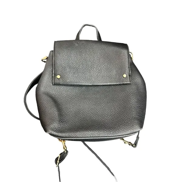 A New Day black faux leather convertible backpack Leather snap closure mini back - Image 4