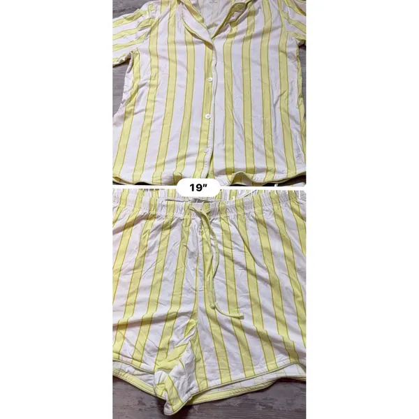 State of Day Womens Small Pajama Set Yellow White Striped Top & Shorts NWT A4020 - Image 9