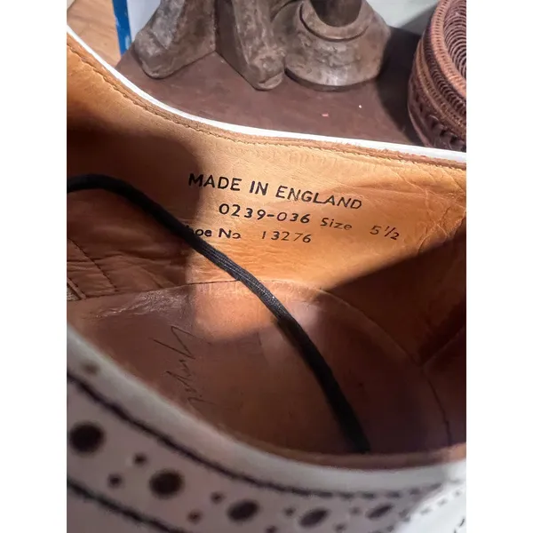 Yohji Yamamoto x George Cox White Leather Brogue Derby Shoes Made in England 8.5 - Image 11