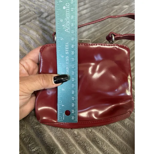 Nine West Red Small Clutch Hand Bag Lined Logo Top Handle Silver Hardware - Image 5