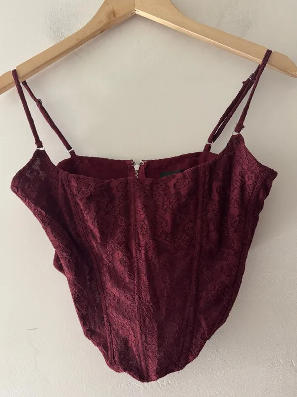 White Fox Burgundy Lace Bustier Corset Top - Image 2