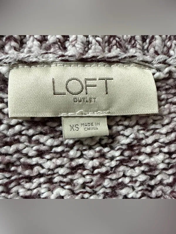 LOFT Marled Knit Crewneck Sweater Women's XS Brown Cream Cotton Blend - Image 3