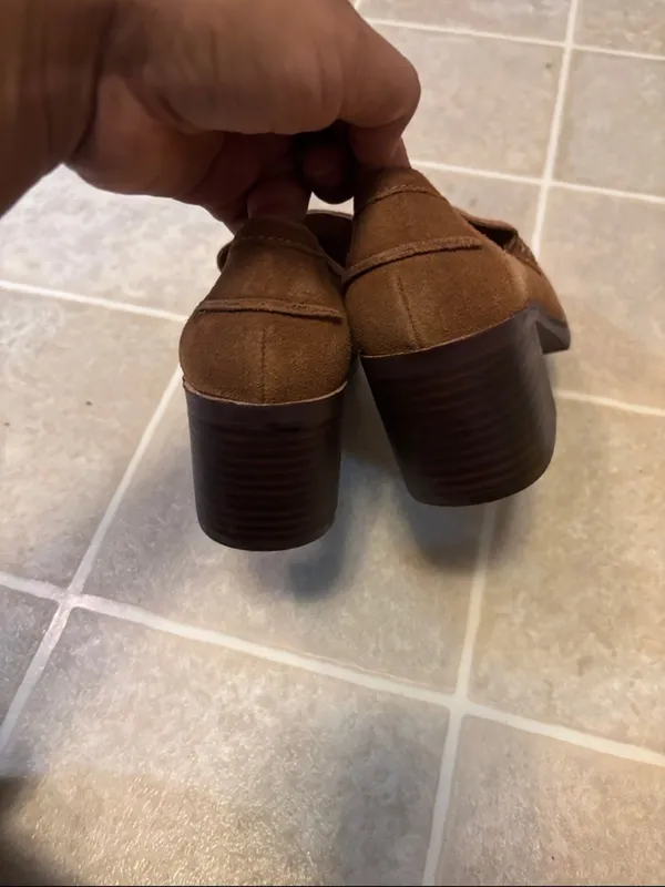 NYDJ Brown Suede Block Heel Penny Leather Loafers - Image 4