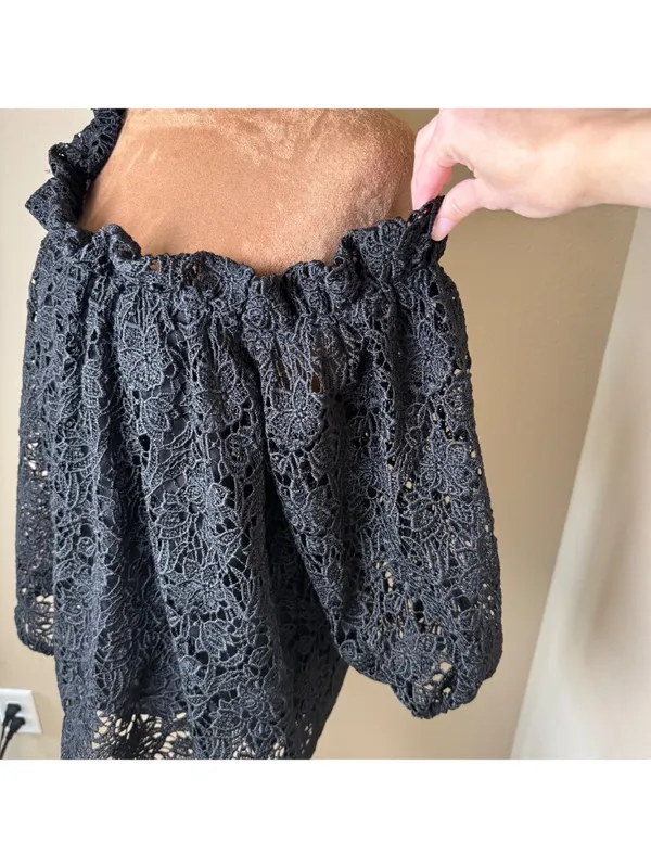 NWT Maeve Anthropologie Lace Off The Shoulder Blouse Womens Small Black Goth - Image 2