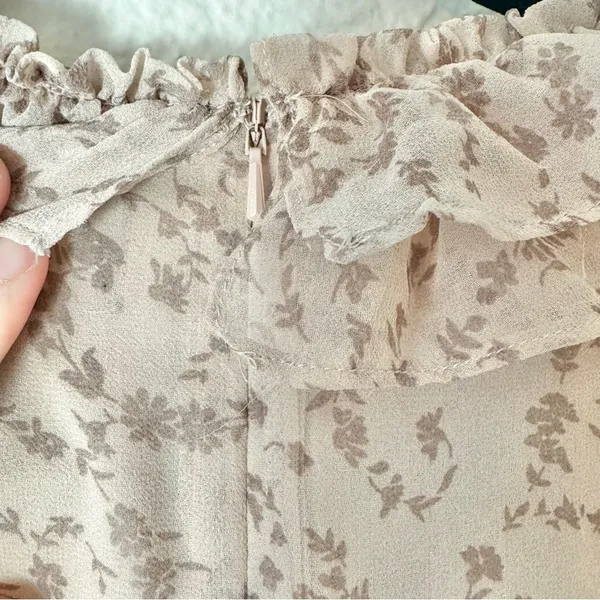 Bardot Alessia Tan Frill Ruffled Long Sleeved Mini Dress Size Medium 8 - Image 7
