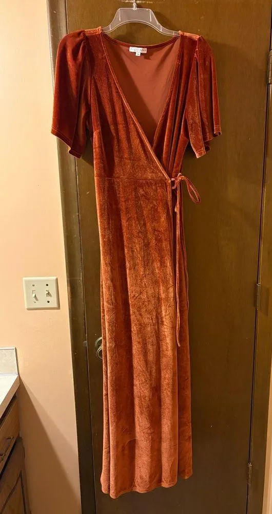 Baltic Born Meghan Rust Terracotta Velvet Wrap Maxi Dress - Image 3